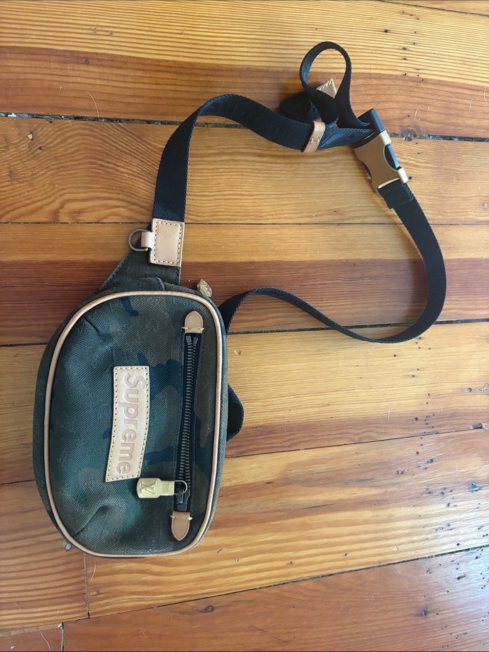 Supreme Olive Green Crossbody Belt Bag with Tan Trim